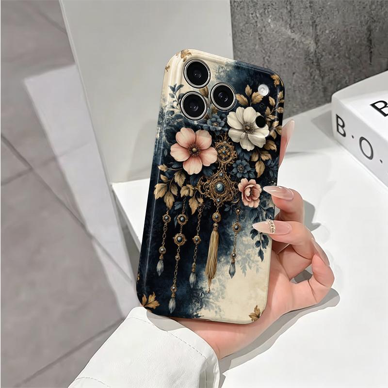 Antique Filigree Tassel Pendant Art Graphic Film Aesthetic Protective Shockproof Bumper Phone Case For iPhone 14 15 16 Pro Max Plus