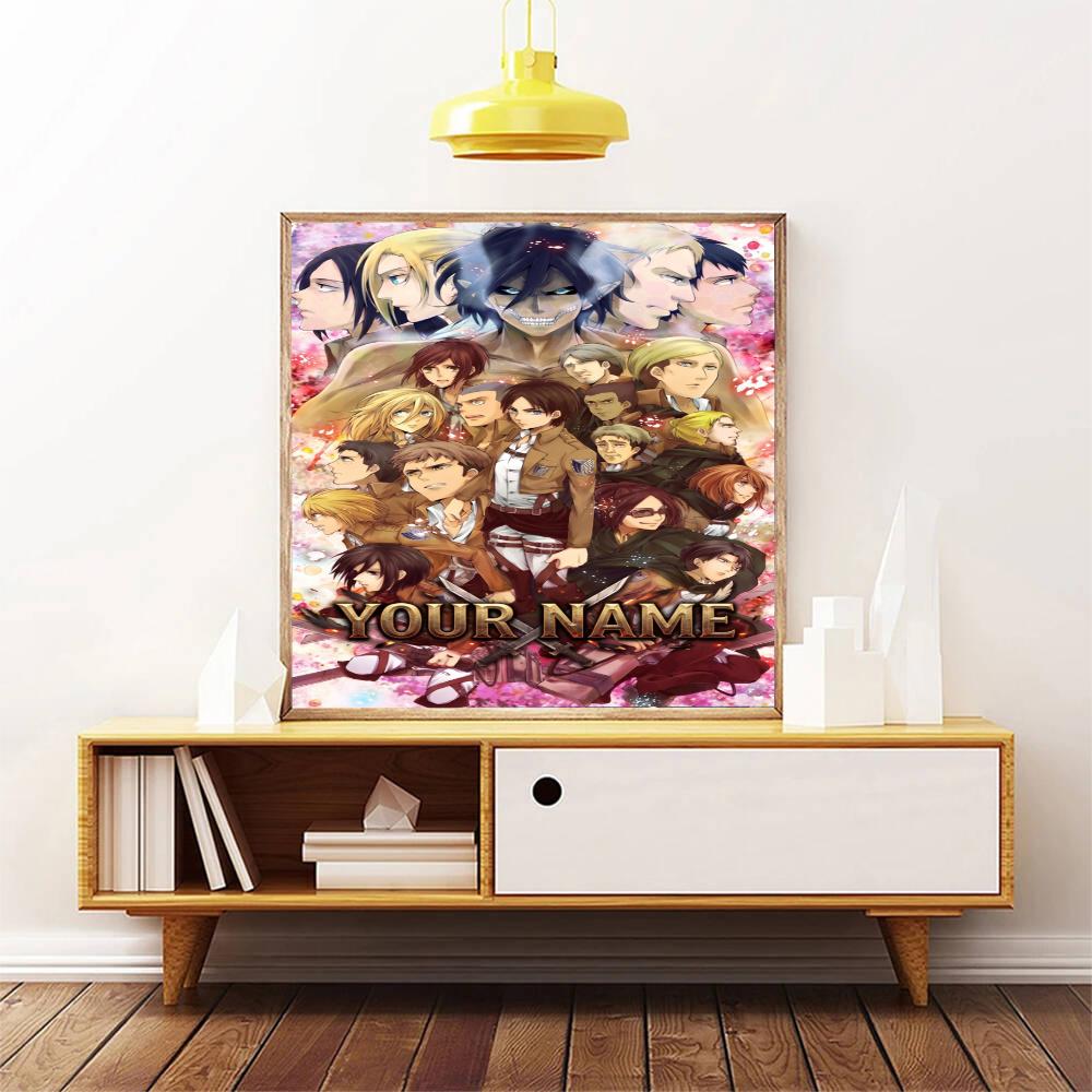 Attack Titan Customize Your Name Diamond Painting Round Diamond Rhinestones Mosaic Diamond Embroidery Wall Paintings Rhinestones Gift Frameless