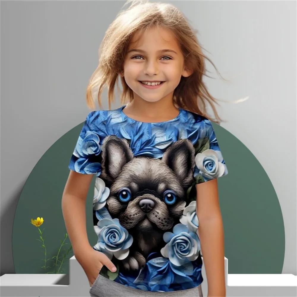 Creative Dog Children's T-Shirt Boy Summer Fashion Top Shirts Short Sleeve Novelty Round Neck T-Shirts Junior Girls' Clothing