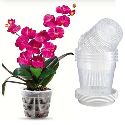 Clear Orchid Flowerpots 8 Pcs with Drain Trays for Supporting Root Health and Overwatering Plastic Pots for Orchids