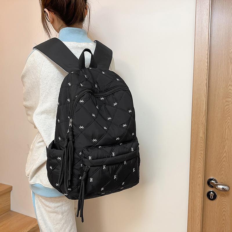 Korean-style Large Capacity Backpack with Cute Bow Embroidery for Female College Students