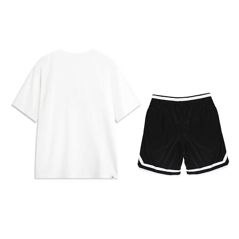 Li Ning Big Logo Letter Short Sleeve T-Shirt Competition Special Mid-Waist Five-Point Shorts Casual Sports Suit Unisex Sportswear AHSVD61-1+YAPV001-1