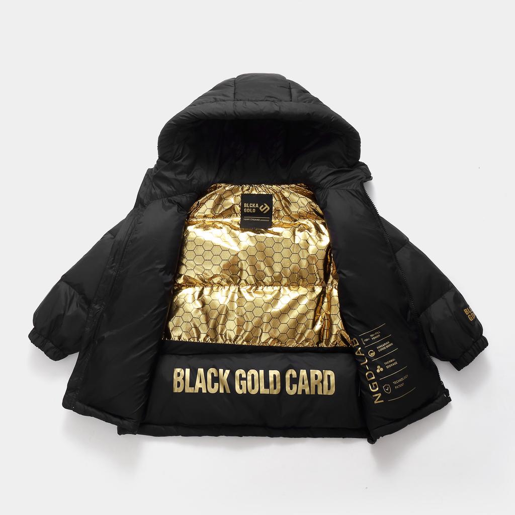 Winter Schwarze Kinder Daunenjacke für Jungen und Mädchen Isolierte Warme Kurze Kapuzenjacke Kapuzenanzug