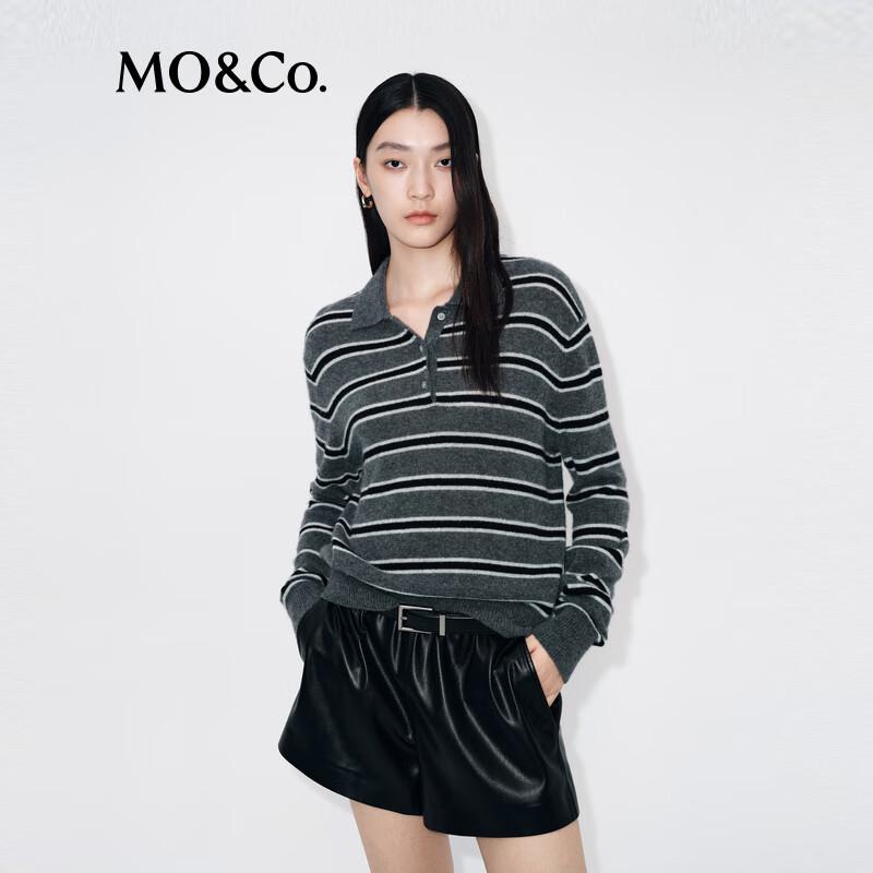 MO&Co. Striped Wool Cashmere Knit Polo Sweater XS