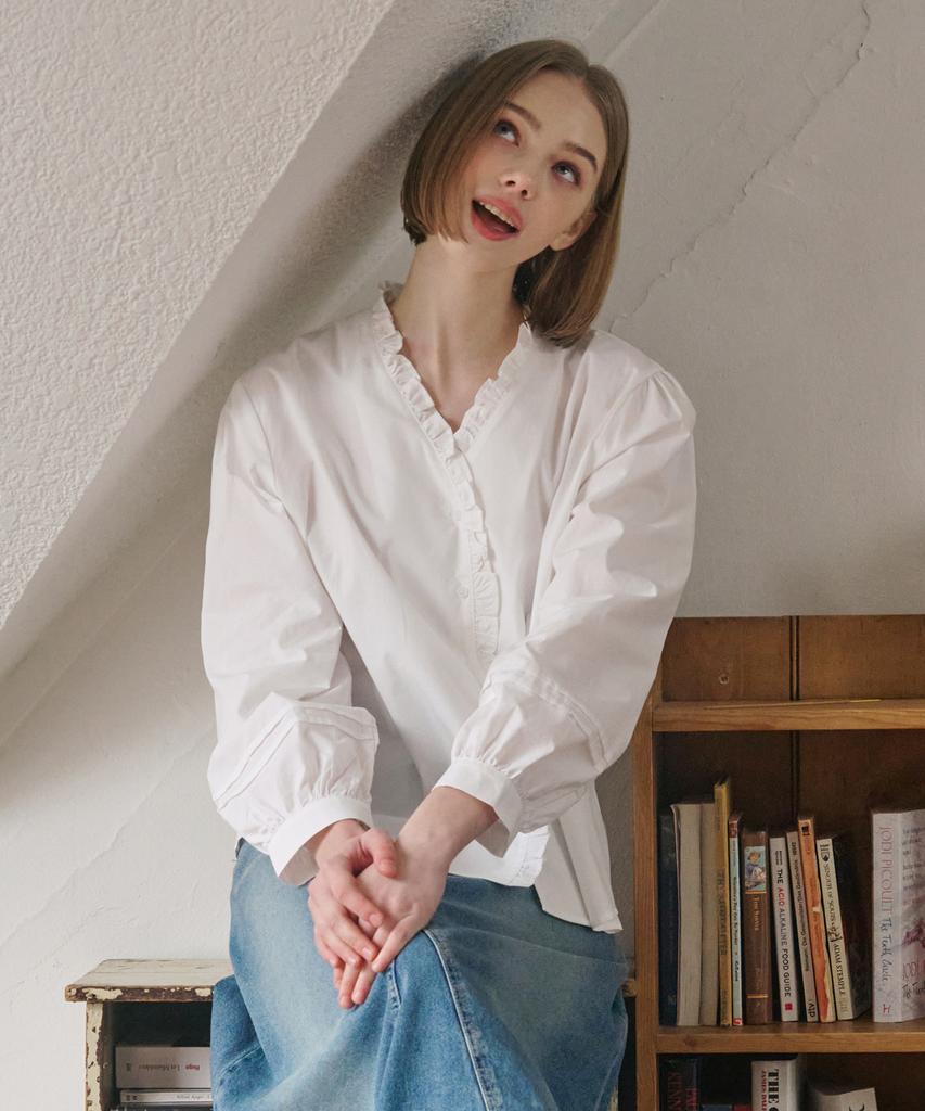 SWEET SOUP Frill Neck Volume Sleeve Blouse (Wb2Lsf1)