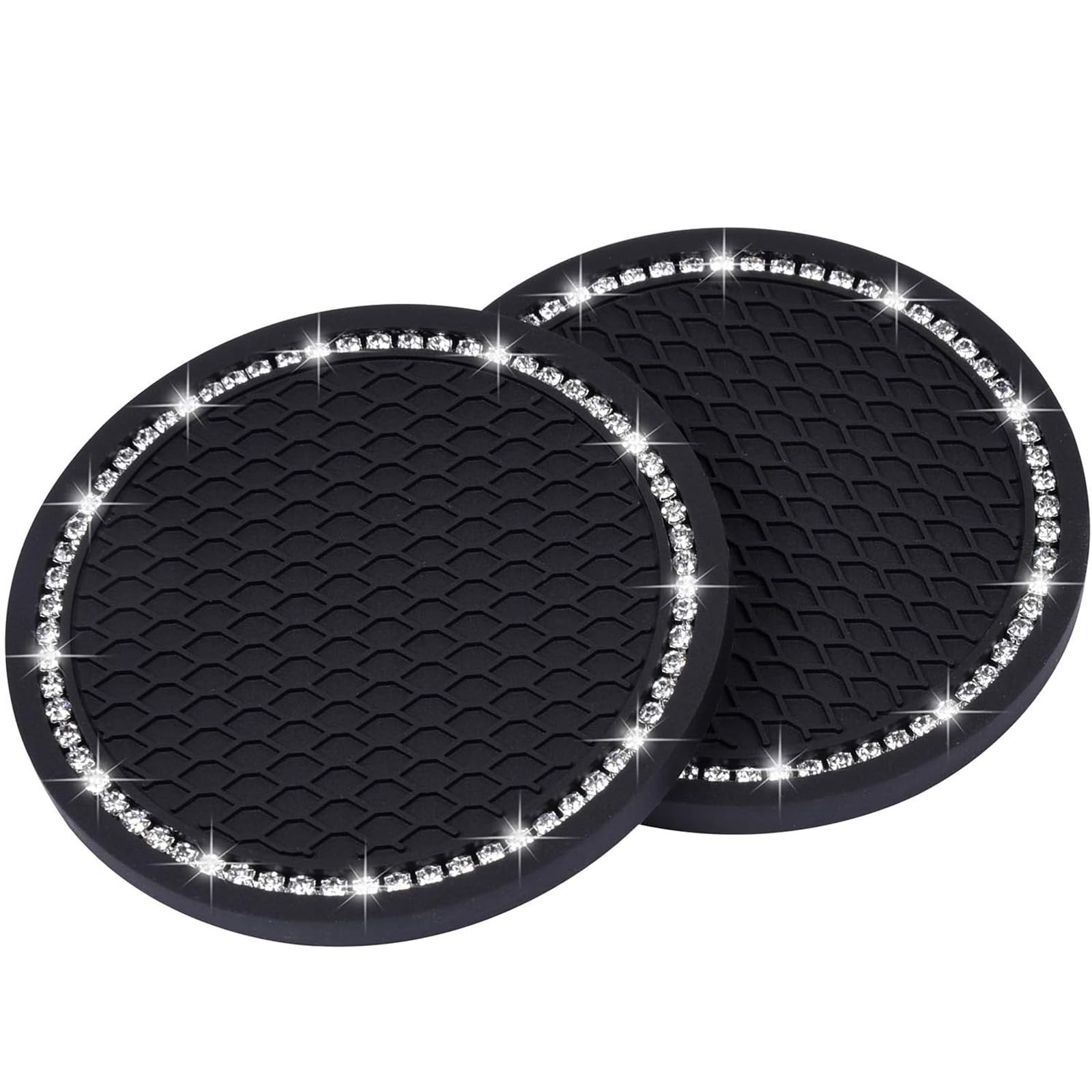 

HUIKKJP Car Non-Slip Bling Car Drink Holder Cup Mat Vinyl Anti-Slip Vibration Proof Round Diameter 70mm Black Pack of 2