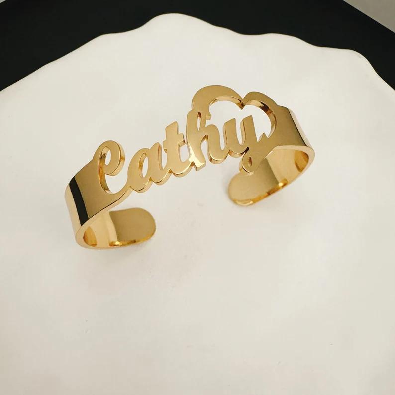 Personalized Hollow Heart Cuff Bracelets Stainless Steel Glod Plated Women Custom Name Letter Fashion Jewelry Bracelets Bangles