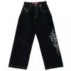 Mens Y2K Harajuku Hip Hop Streetwear Loose Fit Black Denim Jeans With Cartoon Embroidery