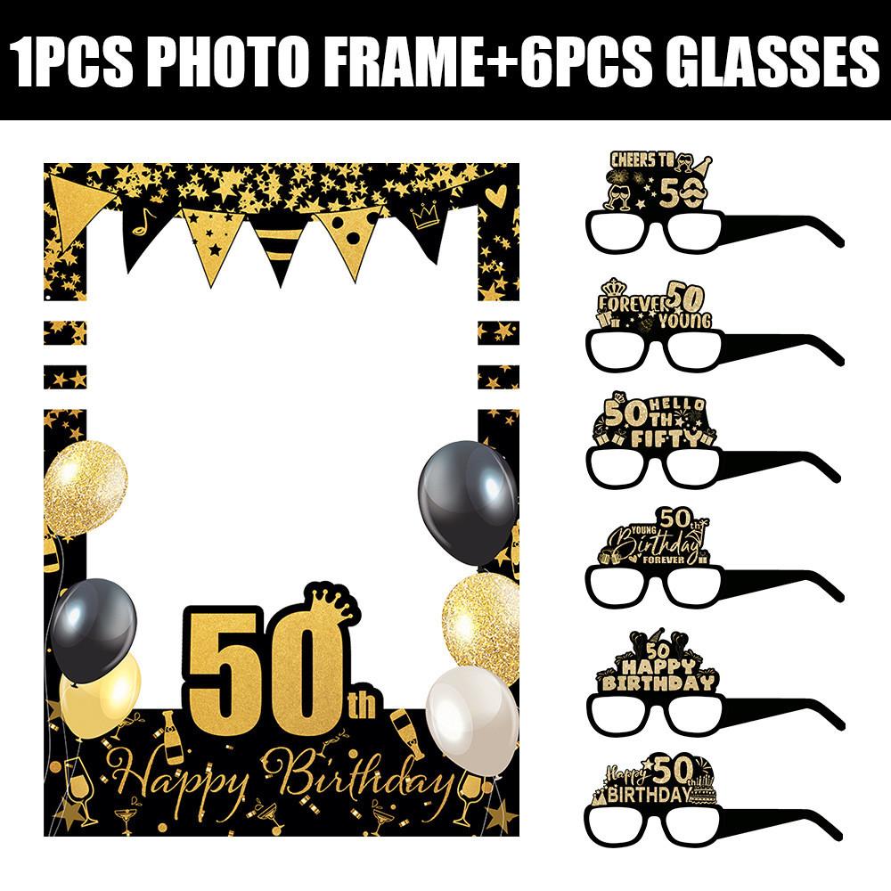 18 To 80 Years Old Birthday Black Gold Paper Glasses Photo Frame Decor Props