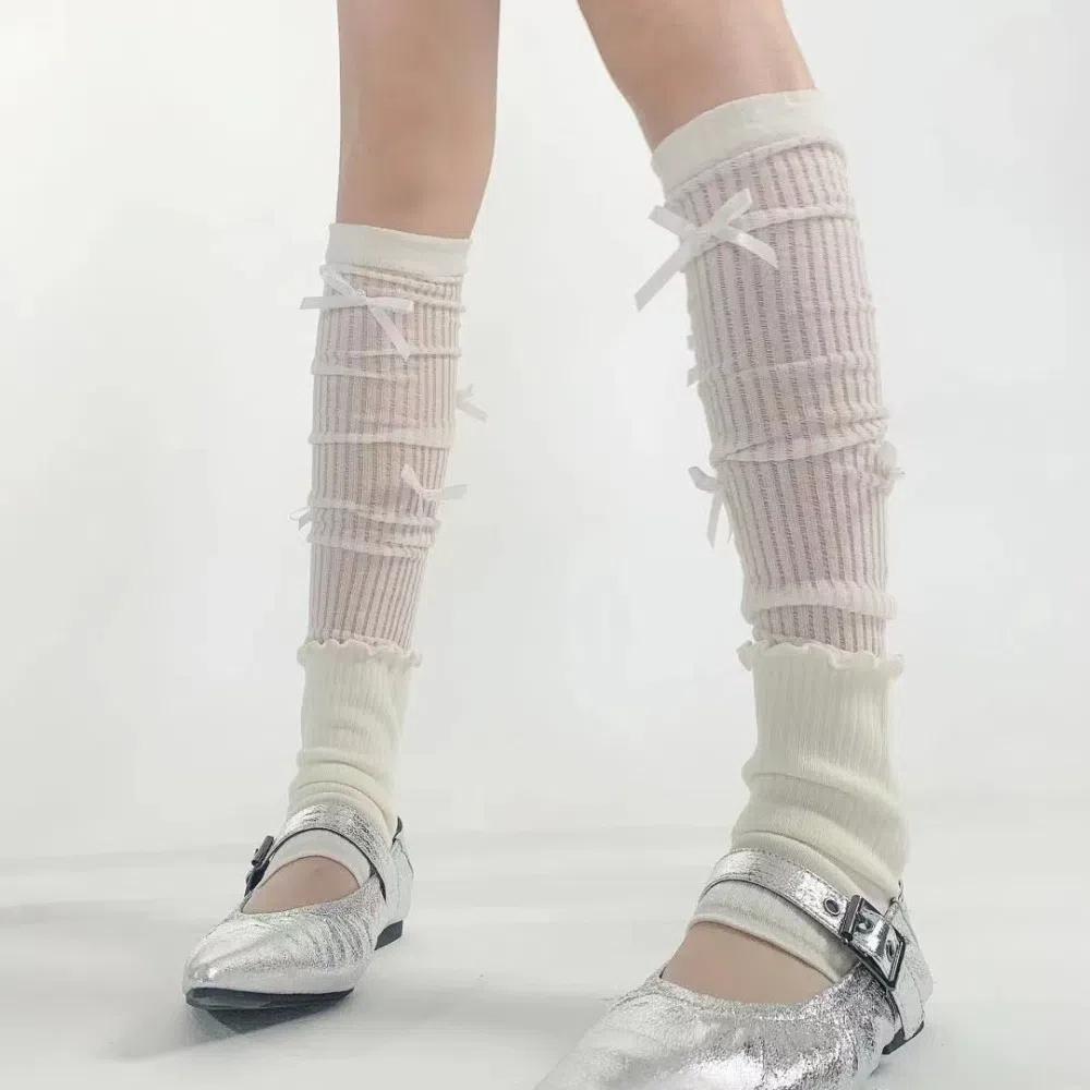 Meias 3/4 Lolita JK Meias até o Joelho com Laço Meias Longas Confortáveis com Laço Senhora Meninas