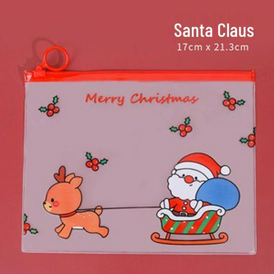 Cartoon Christmas Finger Ring Document Bag - Cute Multifunctional Student Desktop Storage and Pencil Case