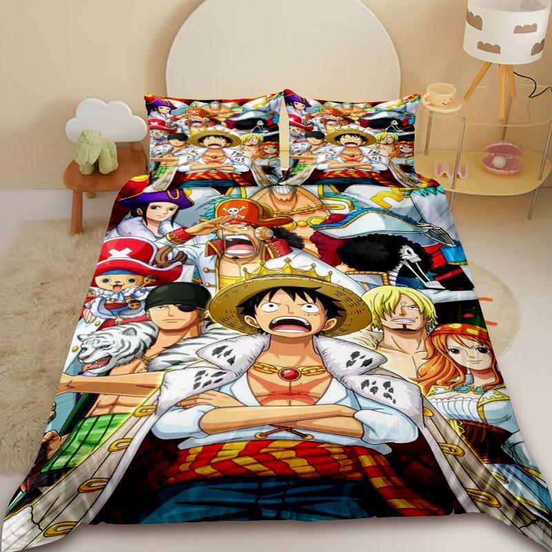 3ks Anime One Piece Povlak na přikrývku Luffy Kreslené ložní prádlo Přikrývka Jednolůžko King Size pro dekoraci ložnice Dětské dárky