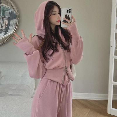 Women's Versatile Pink Sweatshirt & Trousers Set - Casual Sportswear for Autumn/Winter 2023