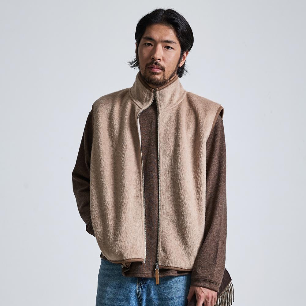 Lab12 Everyday Knitted Wool Zip-Up Vest (Beige)