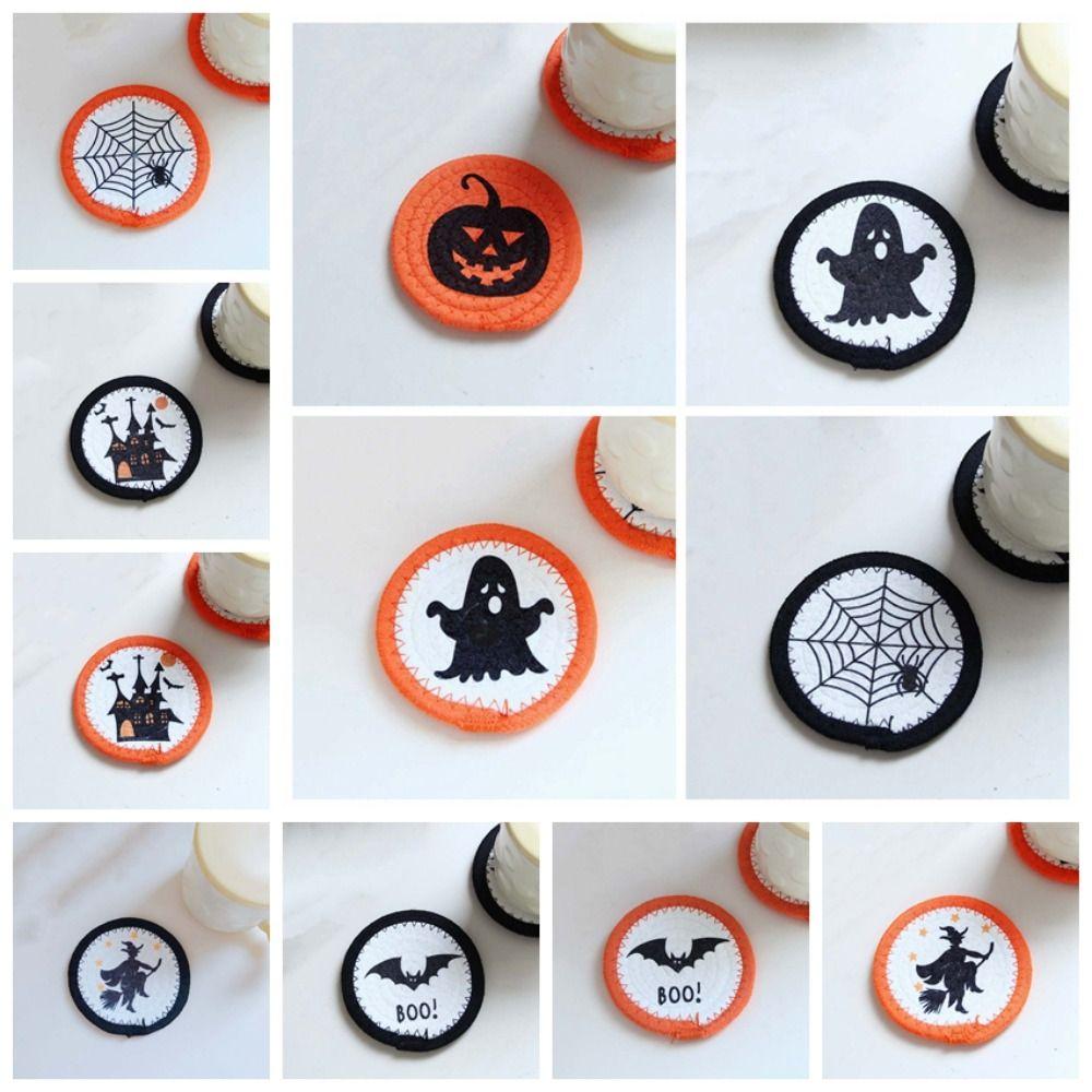 6pcs Heat Resistant Woven Coaster Cotton Rope Pumpkin Mat Halloween Placemat Bar Counter