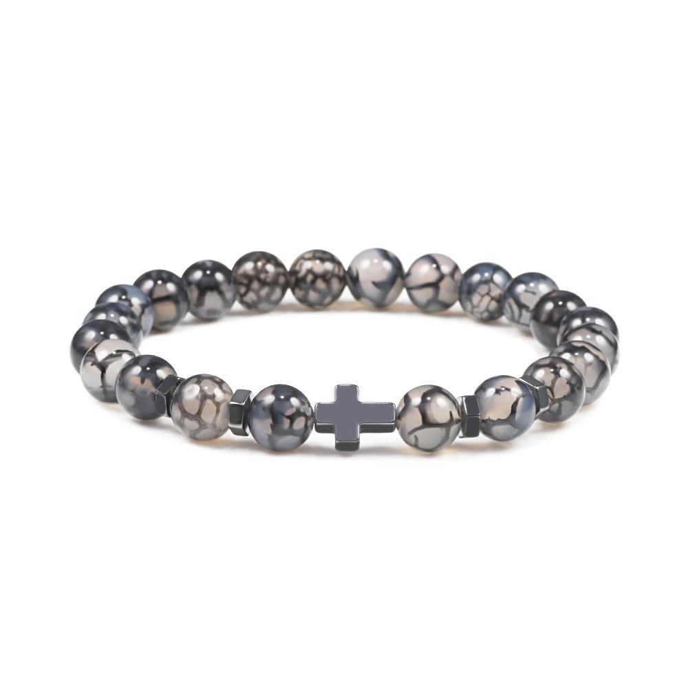 Dropshipping Hot Men Natural Lava Stone Bead Bracelets Hematite Cross Rosary Meditation Prayer Jesus Bracelet Women Yoga Jewelry