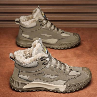 Winter Herrenstiefel Neue Dicke Warme Baumwollstiefel, Outdoor Atmungsaktive Wanderschuhe, Schnürschuhe Rutschfest Lässige Sportschuhe