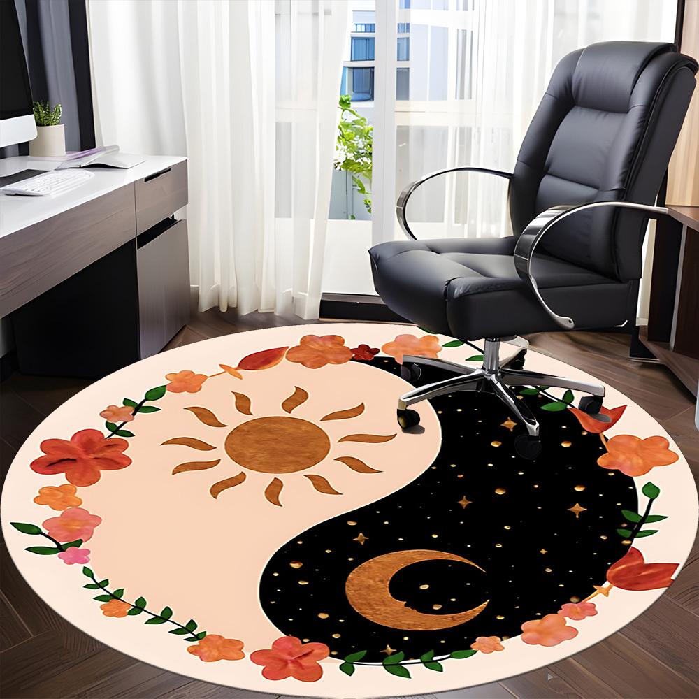 1pc DayNight YinYang Office Round Area Rug,  Mat Suitable For Office, Under Office Chairs Bedroom Living Room Home Decor, Room Deco