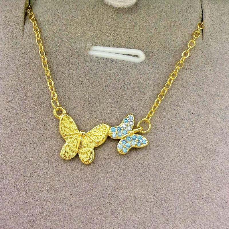 Exquisite Rhinestone Zircon Double Butterfly Necklace – Women's Luxury Colored Diamond Clavicle Chain