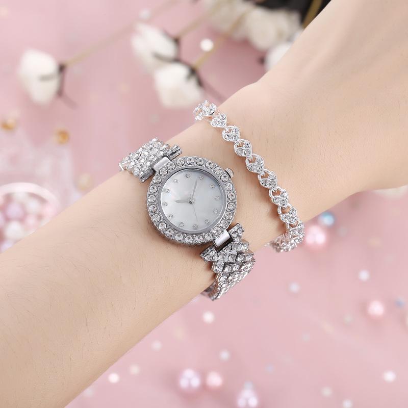 Trend fashion watch two-piece set pcs women's watch full diamond shell surface diamond bracelet women's watch