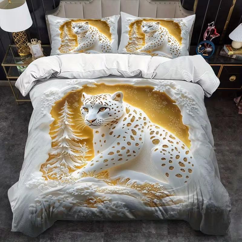 

Cute Animal Embossed Leopard Duvet Cover Set King Queen Style Bedding Set Bedroom Guest Room Birthday Gift Decoration 135x200cm 3PCS бежевый