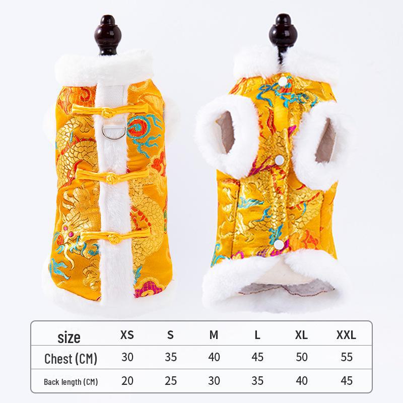 "Winter Warm Tang Suit for Pets: New Year Clothes for Small Dogs and Cats"