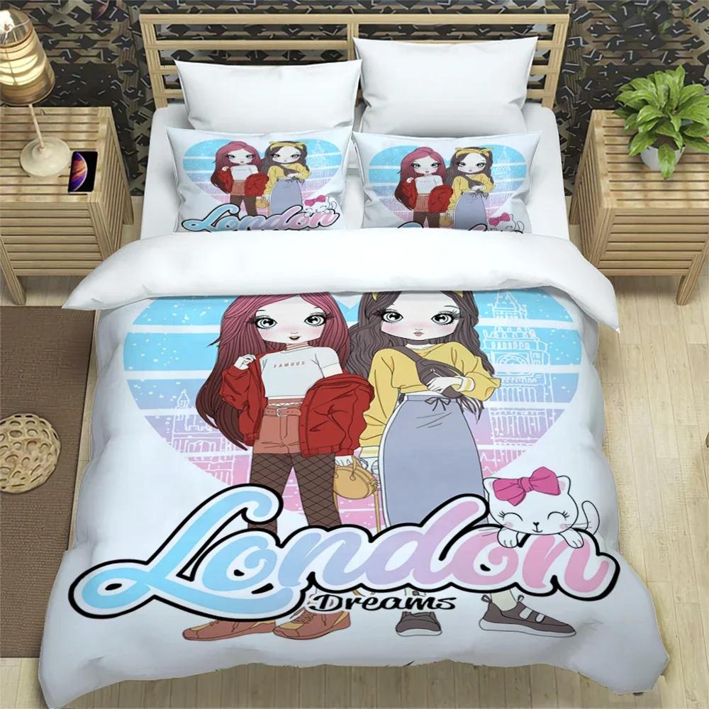 Cartoon Girl Art Print Xxl Three Piece Bedding Set  Article Children Or Adults For Beds Quilt Covers Pillowcases Bedding Set
