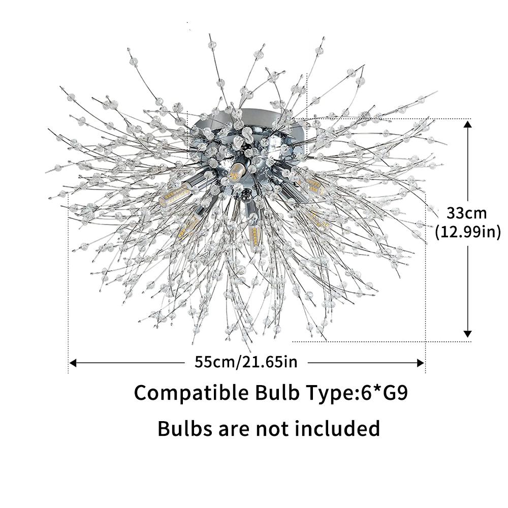 

Современные хрустальные люстры потолочные светильники, люстра-фейерверк, серебряные хрустальные потолочные светильники, 6 светодиодов G9, для гостиной, спальни, столовой