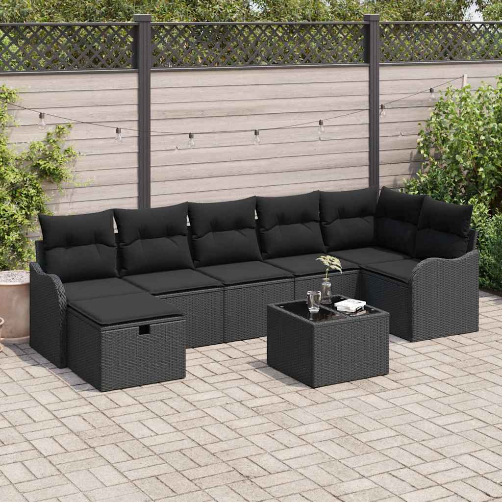 Garden Sofa Set with Cushions 8 pcs Black Poly Rattan