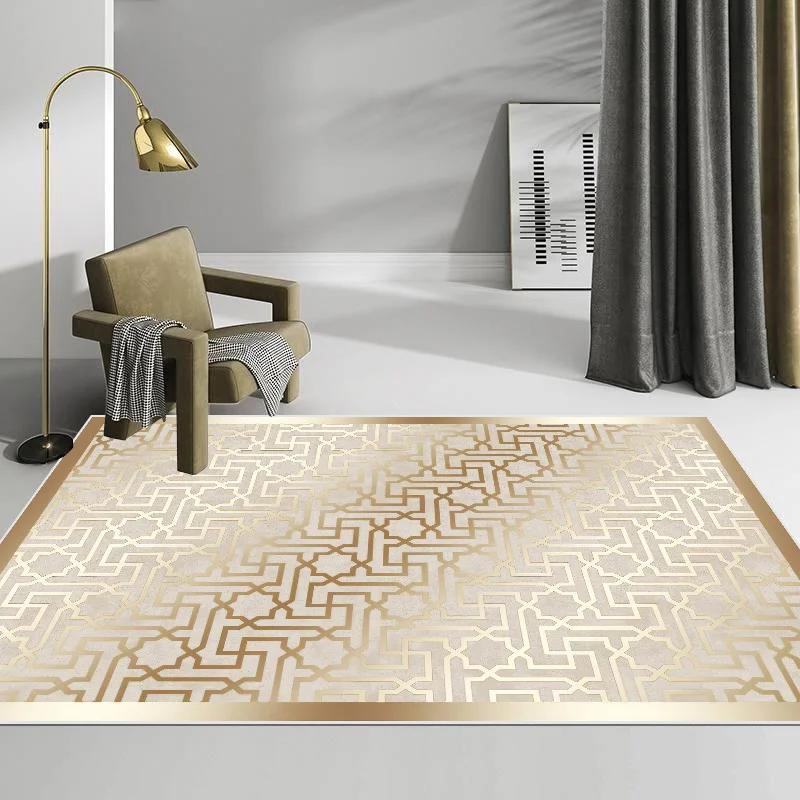 Golden Decorative Rug For Living Room Luxury Style Entrance Floor Mats Lounge Soft Antiskid Carpet Bedroom Bedside Rugs Washable