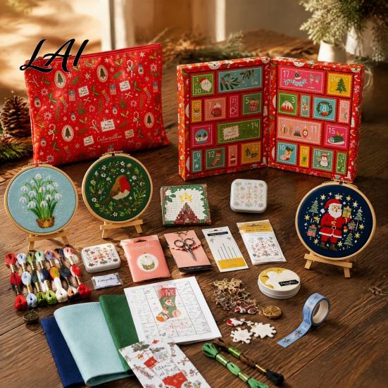 Decorative Holiday Stitch Advent Christmas Cross Crafting Tools Calendar, 24 Days Countdown Calendar Embroidery