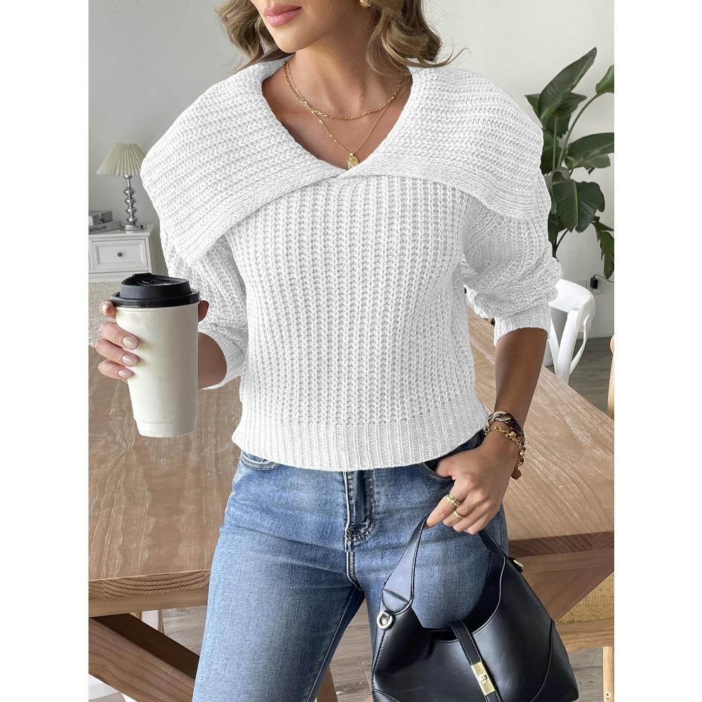 Women’s Cropped Top: New Autumn/Winter Knit Jumper with Large Lapel, Pull-Over Style
