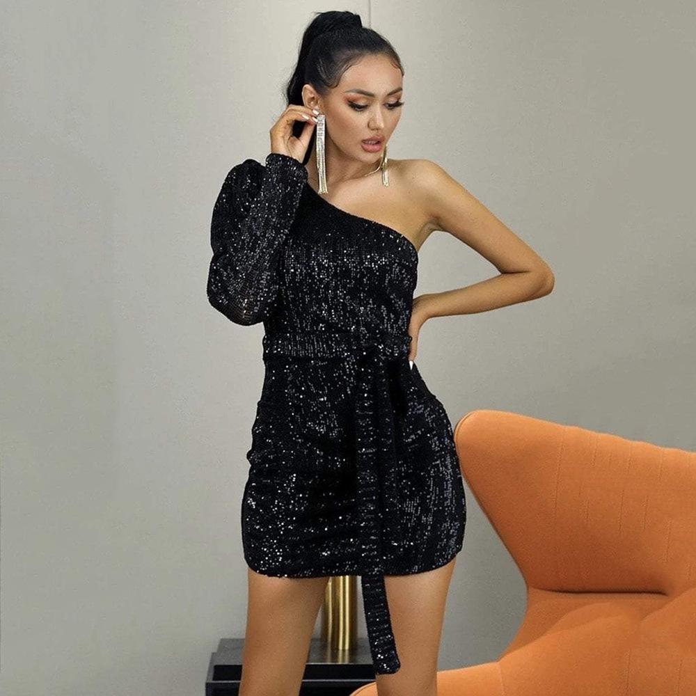 

2025 весна и лето новое женское платье бретели плечо с открытыми плечами пайетки узкое вечернее платье XL чёрный