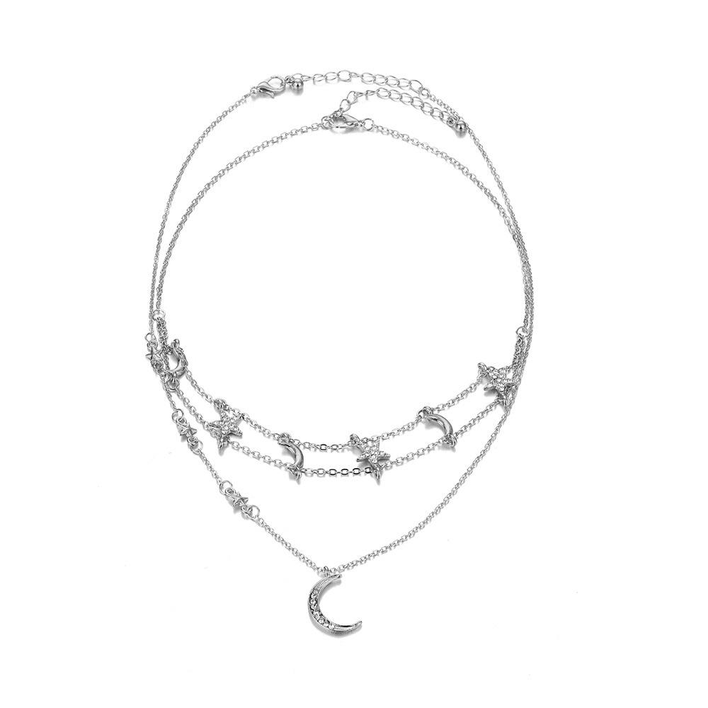 

Multilayered Stylish Jewelry Necklace In Alloy With Radiant Star And Moon Charms For Any Occasion