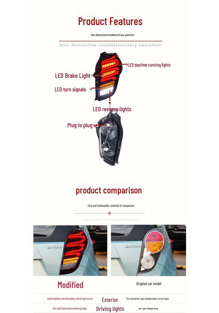 LED Rear Tail Light Assembly with Flowing Turn Signals for 2011-2014 Chevrolet Spark
