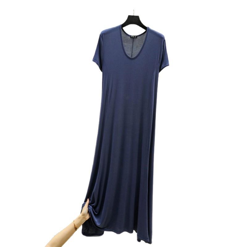 Modal V-Neck Plus Size Casual Long Dress - Women's Spring/Summer