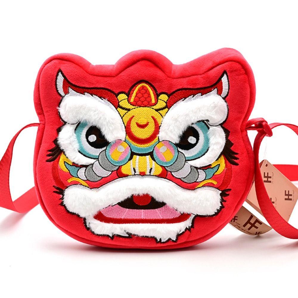 Soft Lion Dance Shoulder Bag Plush Red Lion Coin Pruse  Pay a New Year Call