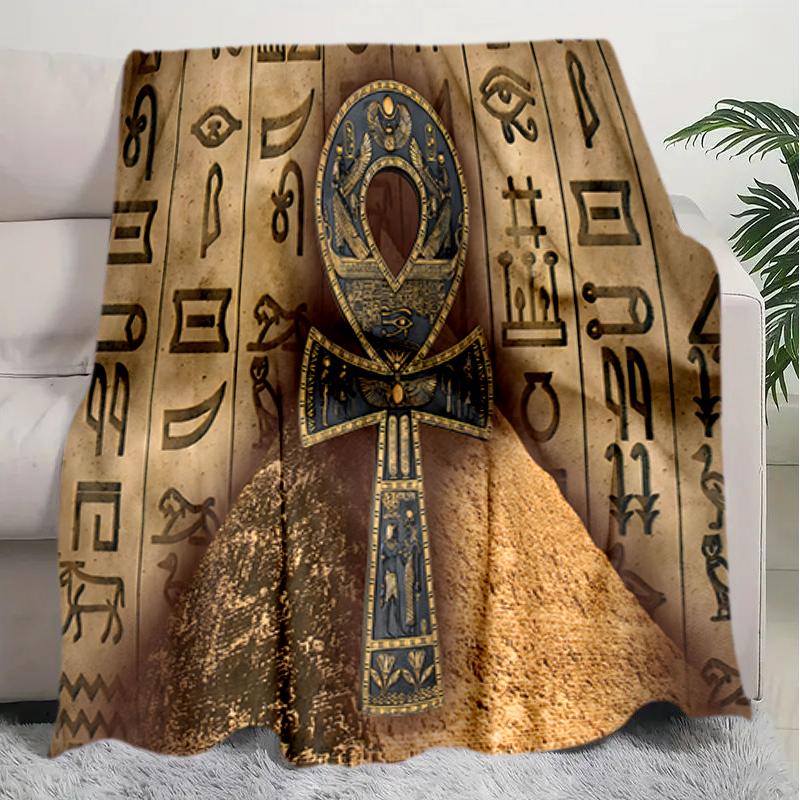 1PC Egyptian theme printed blanket, all season lightweight home office outdoor nap multifunctional blanket A2