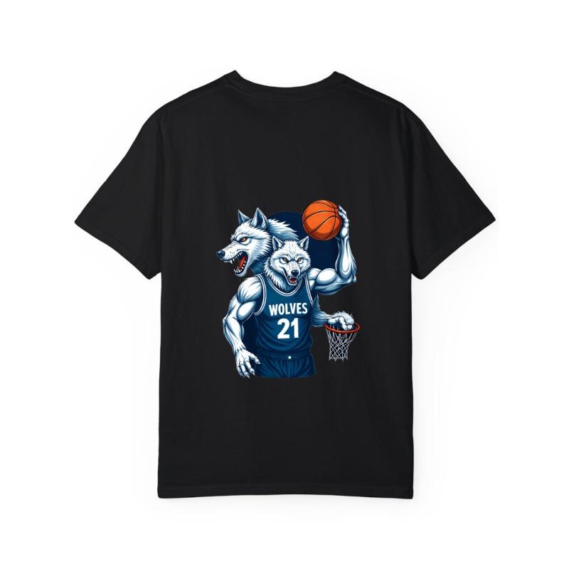 White T-Shirt Wolves Basketball Team 21 Number Graphic Print for Sports Fans Casual Wear