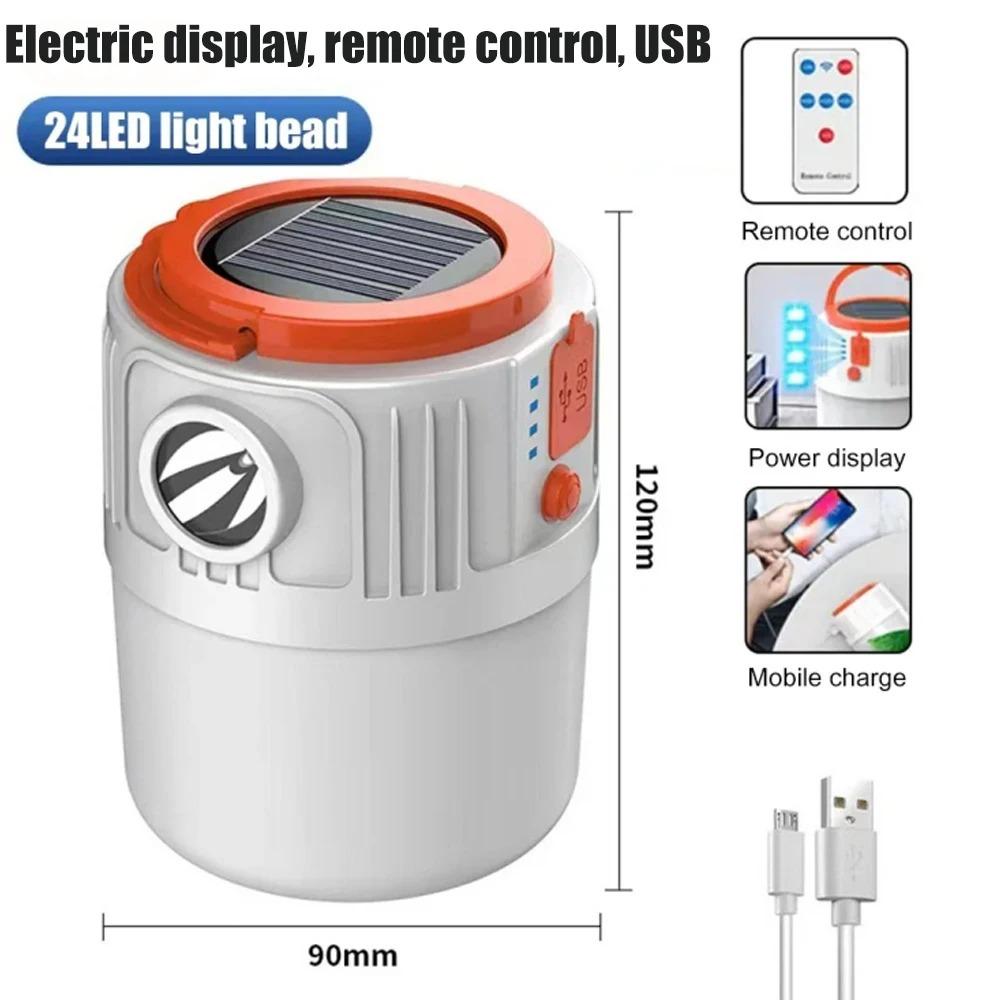 Solar Light Bulb Camping Emergency Light USB Rechargeable Portable Outdoor with 5 Modes for Tent Hiking Power Emergency Outage