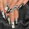 24 Pcs Pink French Tip Star Long Coffin False Nails Ballet Wearable Full Cover Press On Nail Tips Art