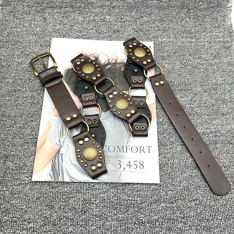 Boucle en Métal Style Cowboy Occidental Ceinture en Cuir PU pour Femmes Rétro Vintage Décoration Rivets Boucle à Aiguille Large Ceinture Cinturones
