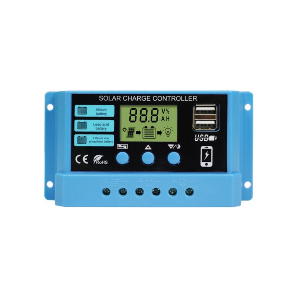 12V/24V Solar Charge Controller with LCD, Lithium-Iron-Lead Acid Compatible, PWM Photovoltaic