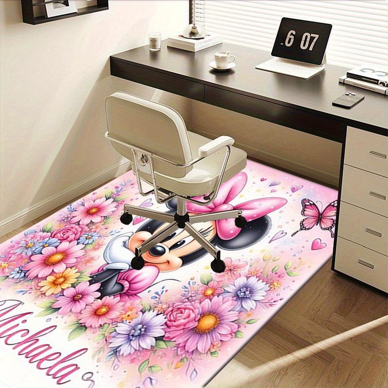 1pcOffice Carpet, Desk Mat, Gift for Home Decor, Cute Minnie Mouse Floral Design, Pink Hearts and Butterflies, Soft and Comfortable Rug