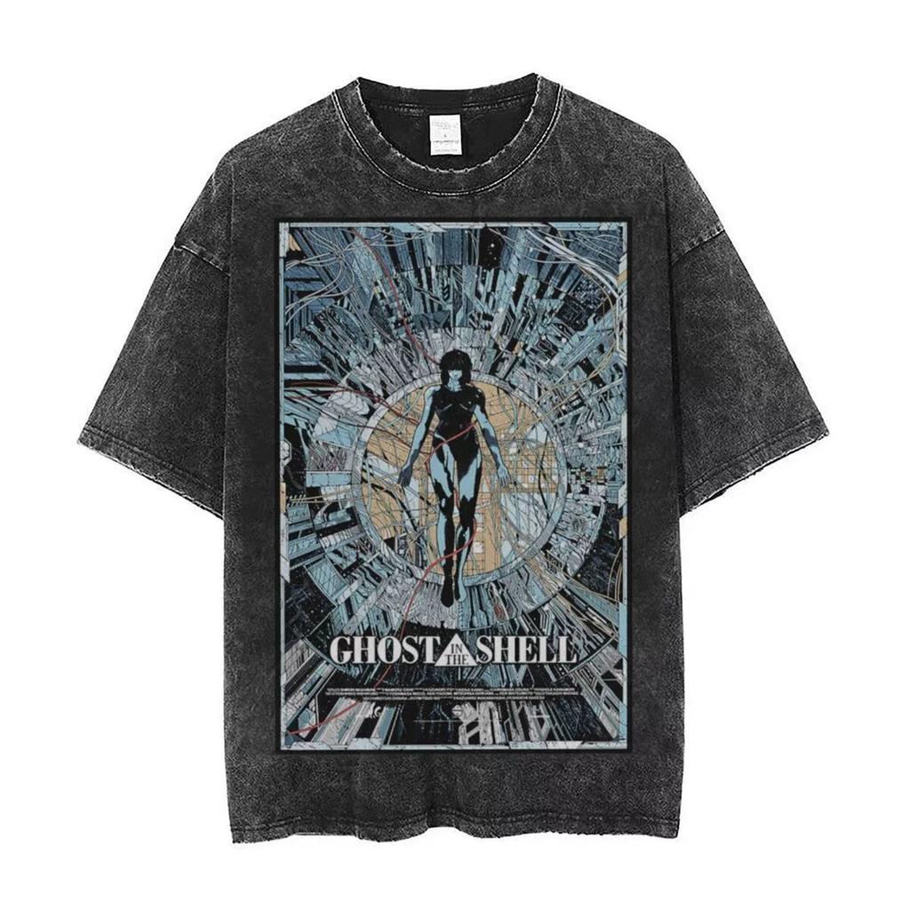 T-shirt Anime Ghost In The Shell Lavata Vintage Estetica Y2k Unisex Oversize Manica Corta Estiva Cotone Retro Streetwear Calda