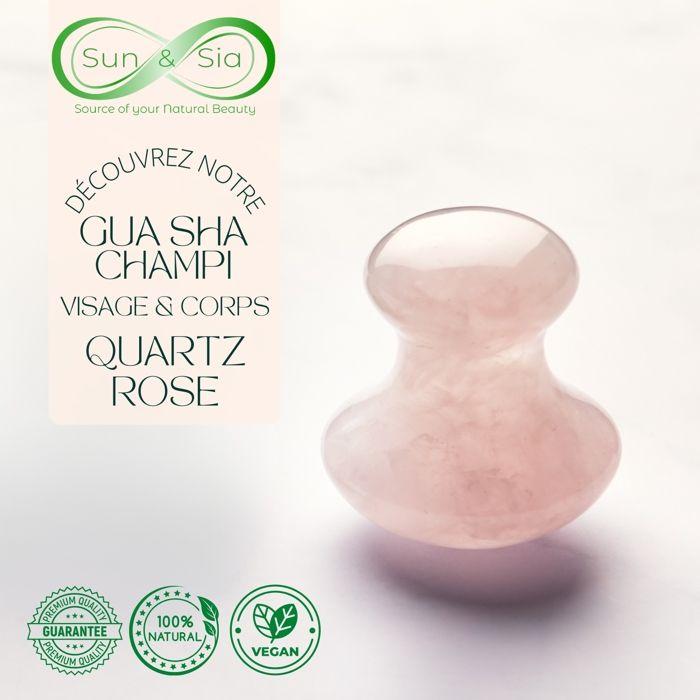 Masseur visage pierre de quartz rose - guasha champignon, anti-age, stimule circulation sanguine, peau saine et éclatante - sun&amp;sia