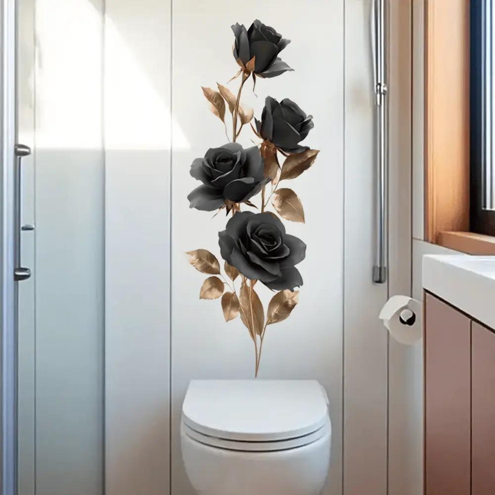 Black Rose And Gold Leaf Wall Sticker Light Luxury Living Room Entryway Self Adhesive Wallpaper