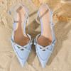 Fashion Fashion Blue Pointed Toe Thin Heel Sandals Women Elegant Cross Tied Buckle Slide Sandals Summer Comfortable Banquet Dress Pumps