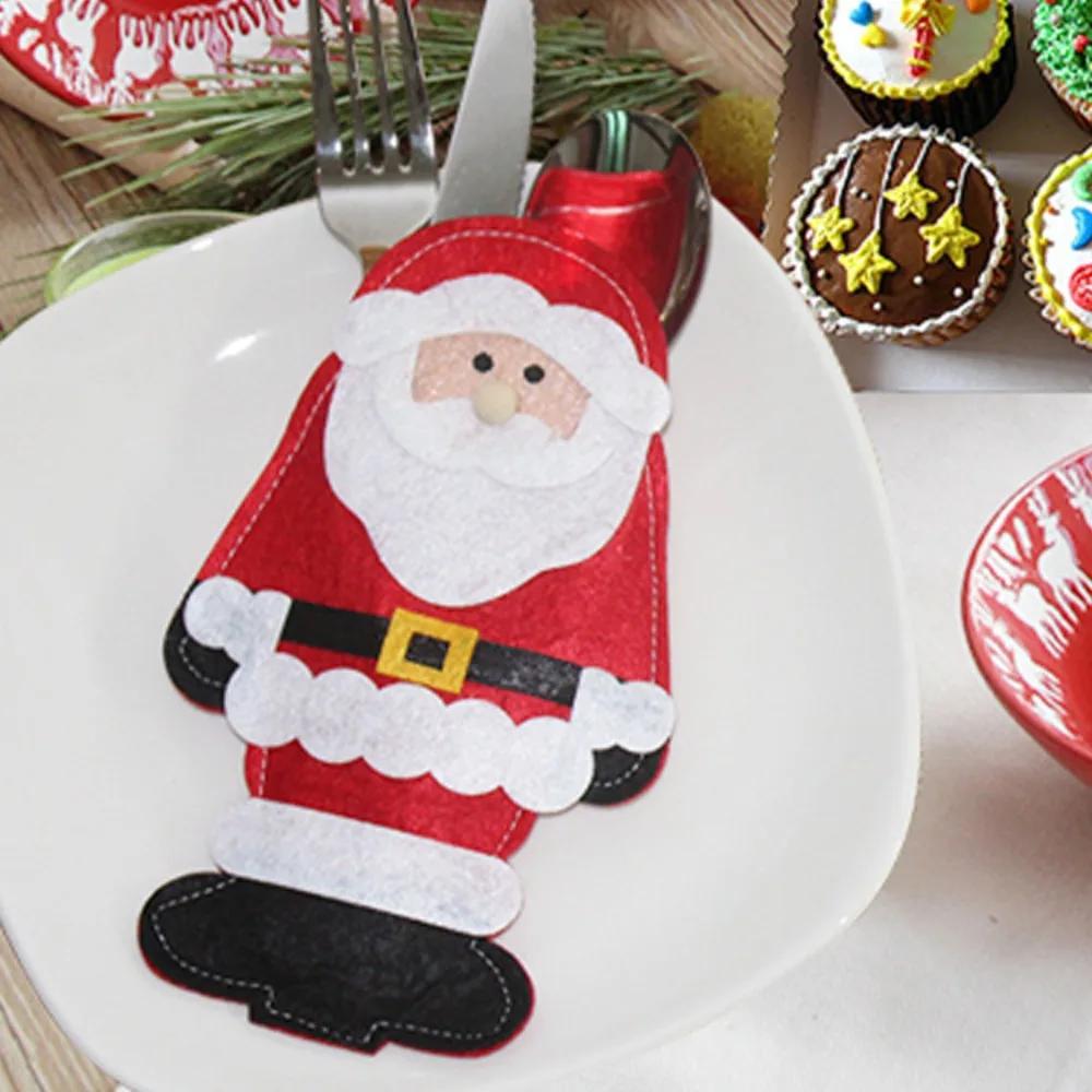 

Новый рождественский набор ножей и вилок, фетровая салфетка, набор столовых приборов Санта-Клауса, украшение для дома красный