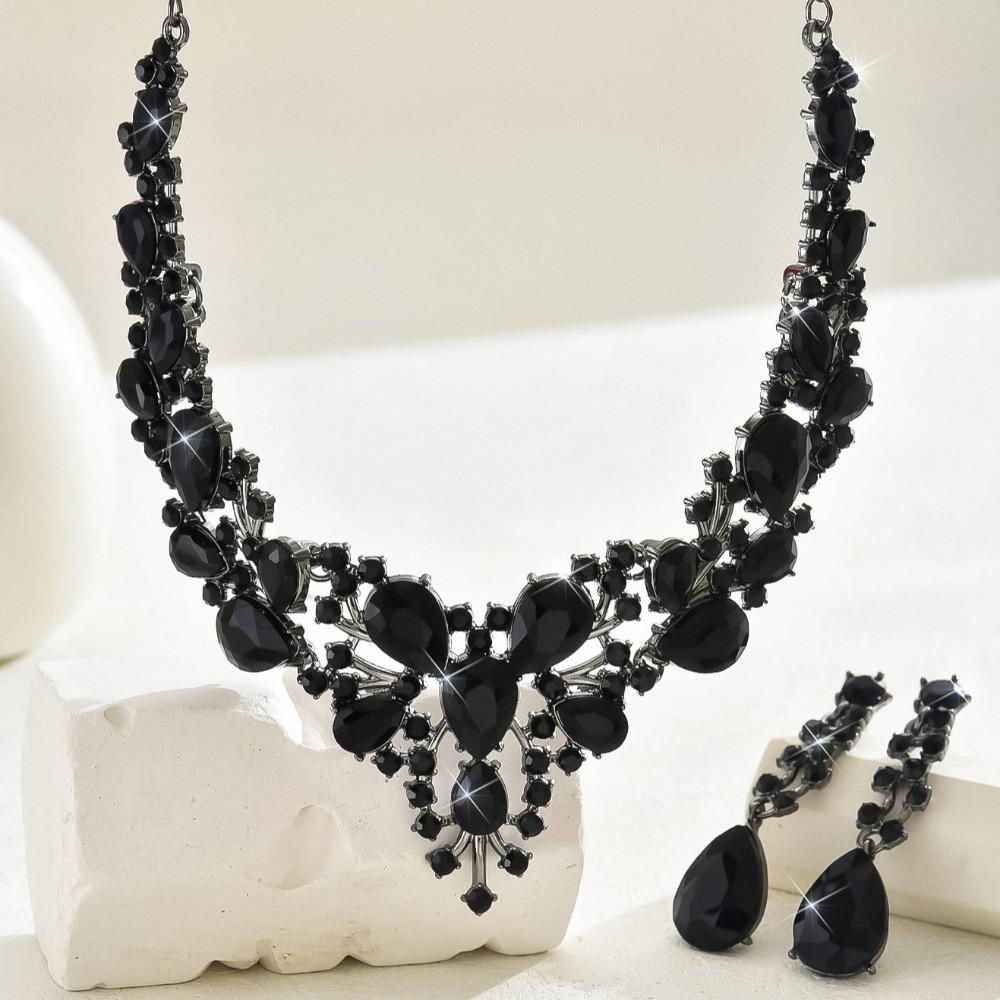 Shining Bridal Necklaces Earrings Crystal Necklace Earrings Set Rhinestone Jewelry Set  Banquet